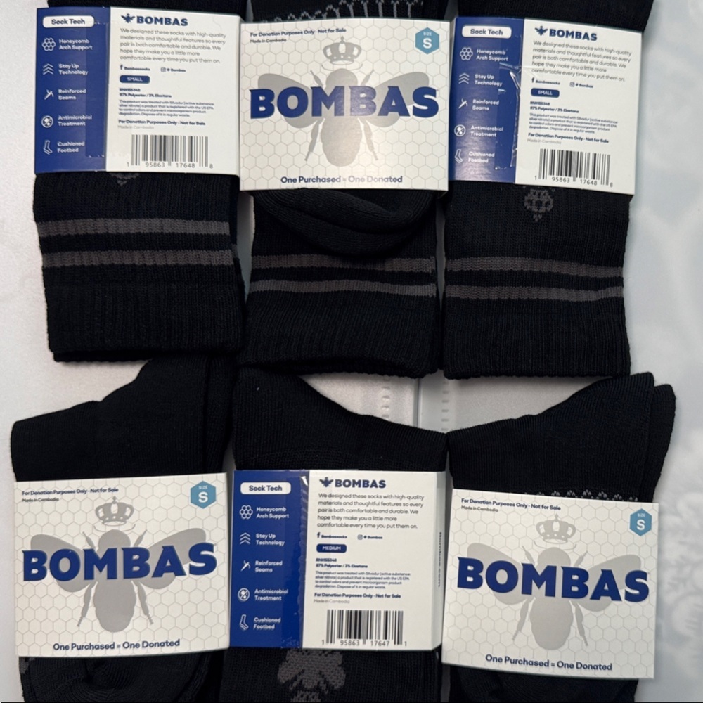 Bombas Set of 6 Black Mid- Calf Casual Socks